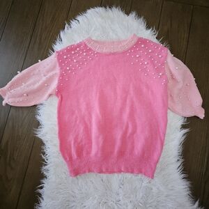 BiBi Soft Pink Sweater with Pearl Accents